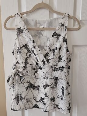 LOFT Black & White Floral Wrap Tank Top